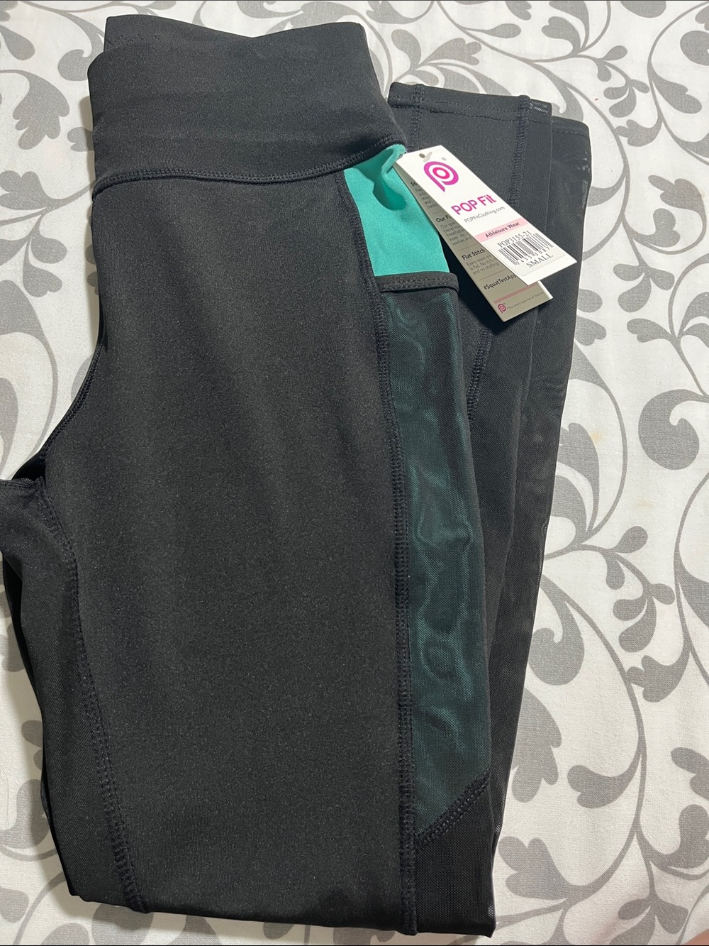 POP Fit Black Leggings with Teal Pocket Trim